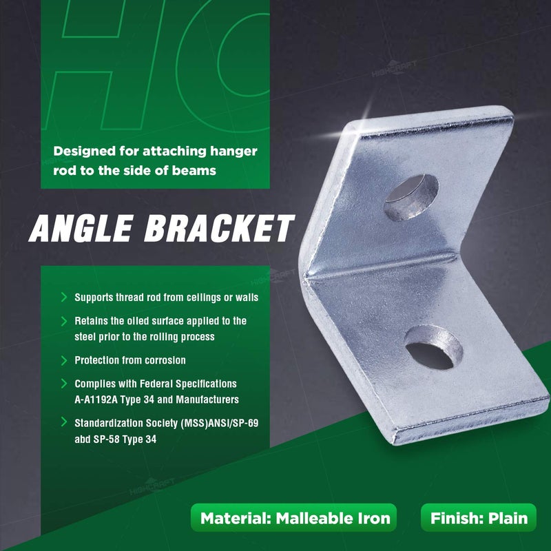 Highcraft DBC-H12-10 Heavy Duty Shelf Brackets; L Corner Brace for 1/2 in. Diameter Bolt or Threaded Rod; Max Load 400 lbs; Malleable Iron; 10 Pack - Image 3